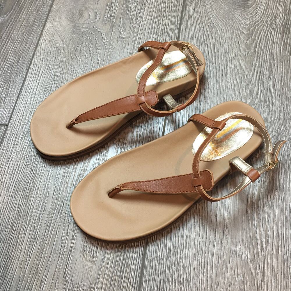 Sam Edelman‎ Thong T-Strap Flat Sandals Little Girls Tan Brown Size 13